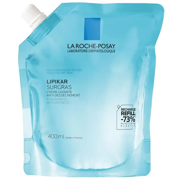 La Roche-Posay Lipikar Surgras Обогатен Почистващ лосион, за суха и чувствителна кожа, за цялото семейство, пълнител, 400 мл
