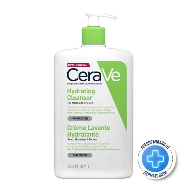 CeraVe Измиващ и хидратиращ крем за лице и тяло - нормална към суха кожа, 1000 мл
