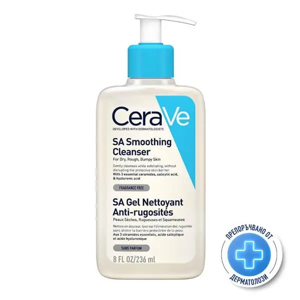 CeraVe SA Изглаждащ измиващ гел за суха и груба кожа, 236 мл