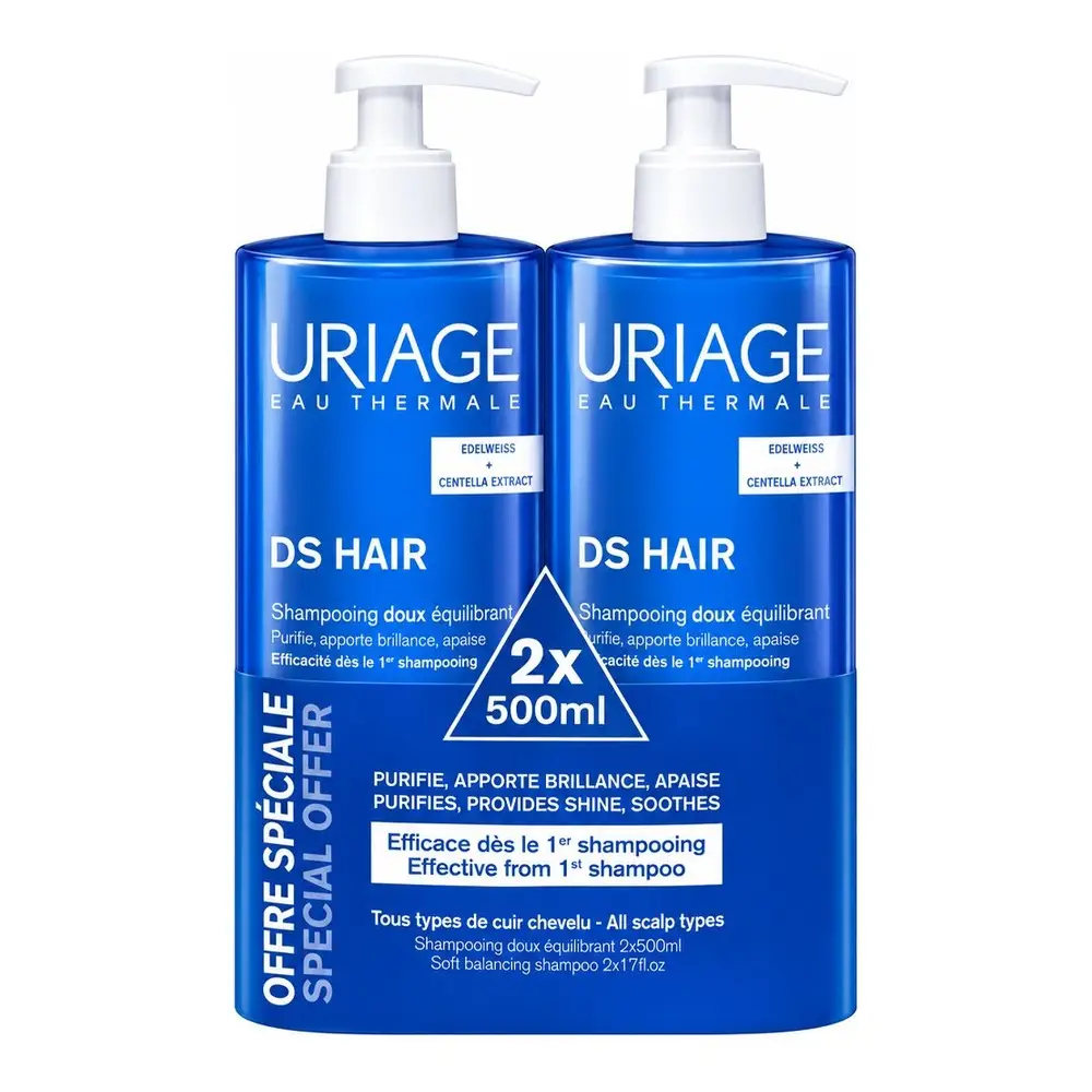 Uriage DS Hair Gentle Balancing Shampoo, set of 2 x 500 ml