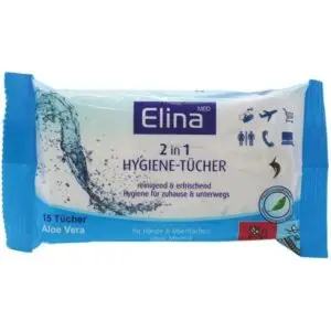 Elina Антибактериални мокри кърпички 2 в 1, 15 бр.
